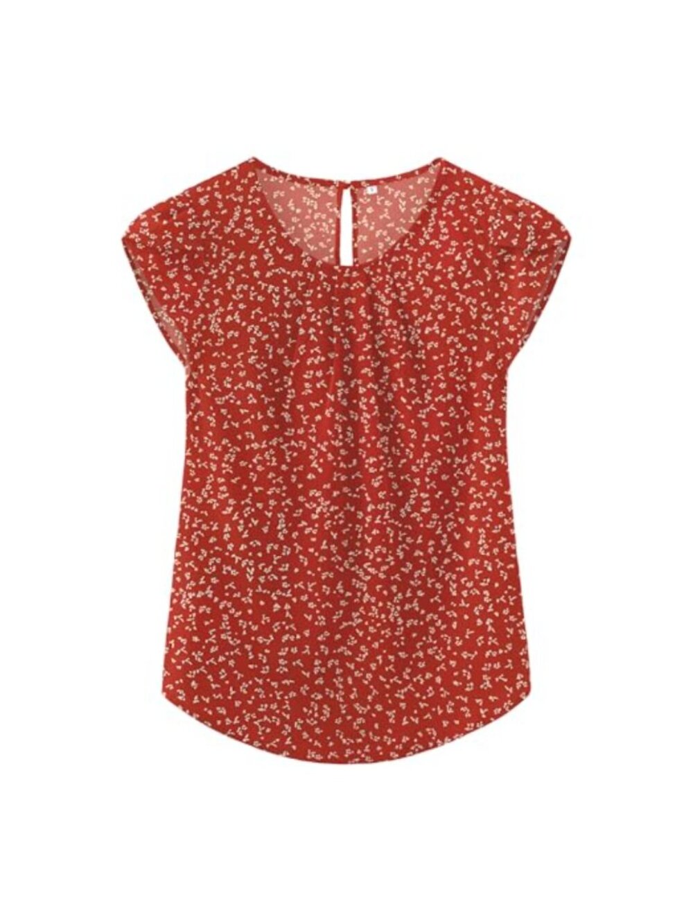 Women's Chiffon Blouse Soft Silky Casual Top Curved Hem Short Sleeves